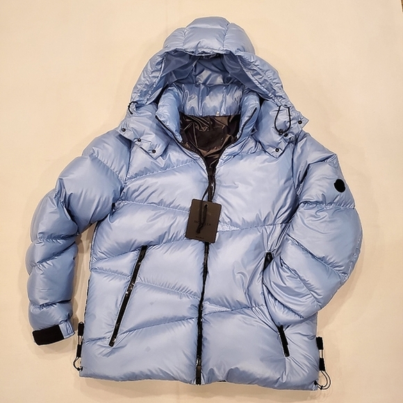 NWT$1,860 MONCLER Yonne Zigzag Channeled Blue Down Puffer Jacket Coat Sz 4 (XL) - Picture 6 of 16